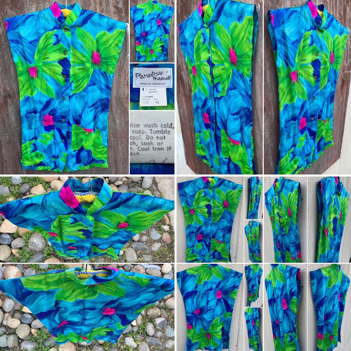 Vintage Paradise Hawaii Made In Honolulu Hawaiian Blouse Top Tiki