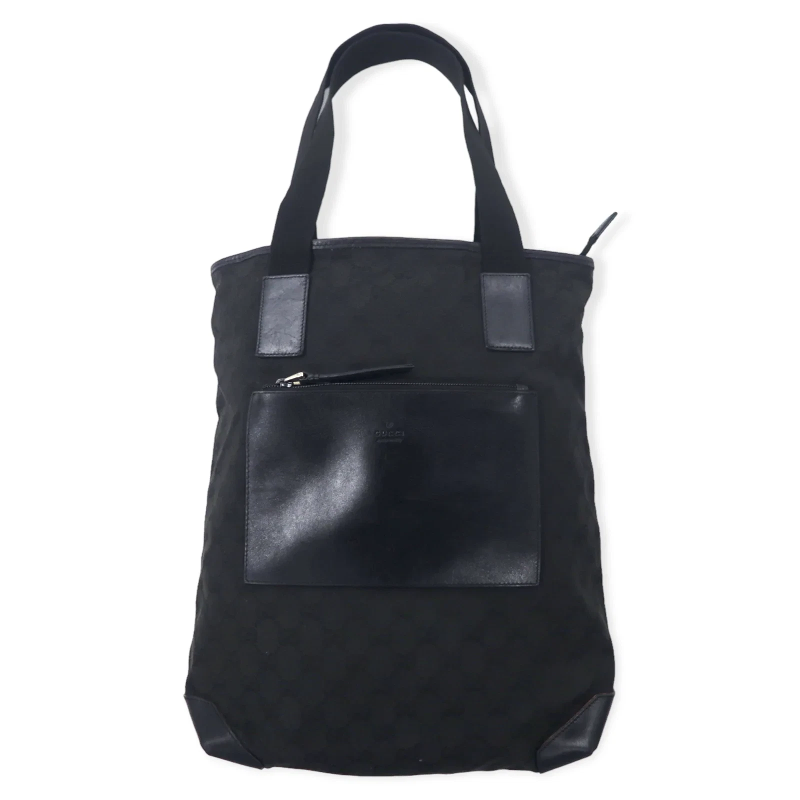 Sac fourre tout toile denim GUCCI GG interrupteur cuir noir 28892 fabriqué en Italie