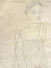 ANDY WARHOL RARE SIGNED C. 1955 UNIQUE PORTRAIT LINE DRAWING FRAMED