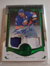 2015-16 Artifacts Emerald Dual Jersey Patch Auto Autograph #74 Kyle Okposo 05/10