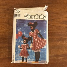 Vtg 1986 Simplicity 7730 Sewing Pattern Costume Disney Minnie Mouse for ...