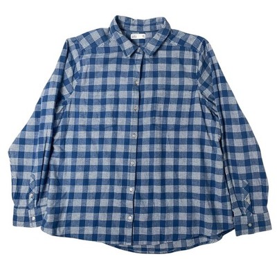 Croft and Barrow Flannel Womens XXL Blue White Plaid NWT Soft Button Up Shirt