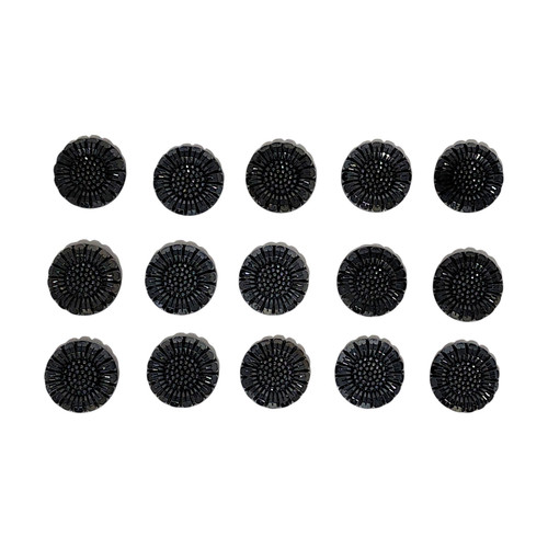 Vintage 22 mm Luster Black Round Floral Glass Cabochon, 15 pcs