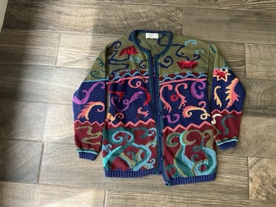Vintage Peruvian Connection Hand Knit Pima Cotton Sweater Sz XL Colorful Swirls