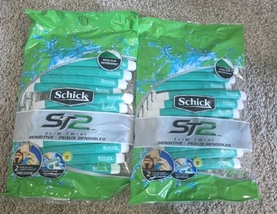 SCHICK MEN ST2 NON SLIP SLIM TWIN BLADE RAZOR FOR SENSITIVE SKIN 2 PKS Of 12 A