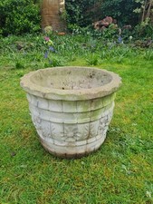 Vintage Round Concrete Floral/ Brick Effect Plant Pot - 13 inches high