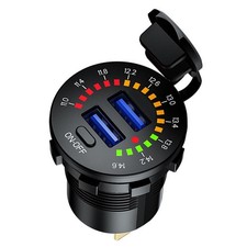 Car and Motorcycle USB Charger Socket 45W Dual Port with LED Voltmeter Switch