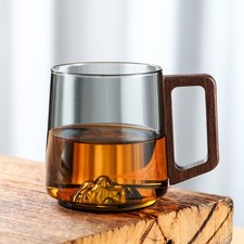 Modern Glass Cup 450 ml Tea Cup Coffee Mug Cocktail Cup Water Cup Wooden Handle