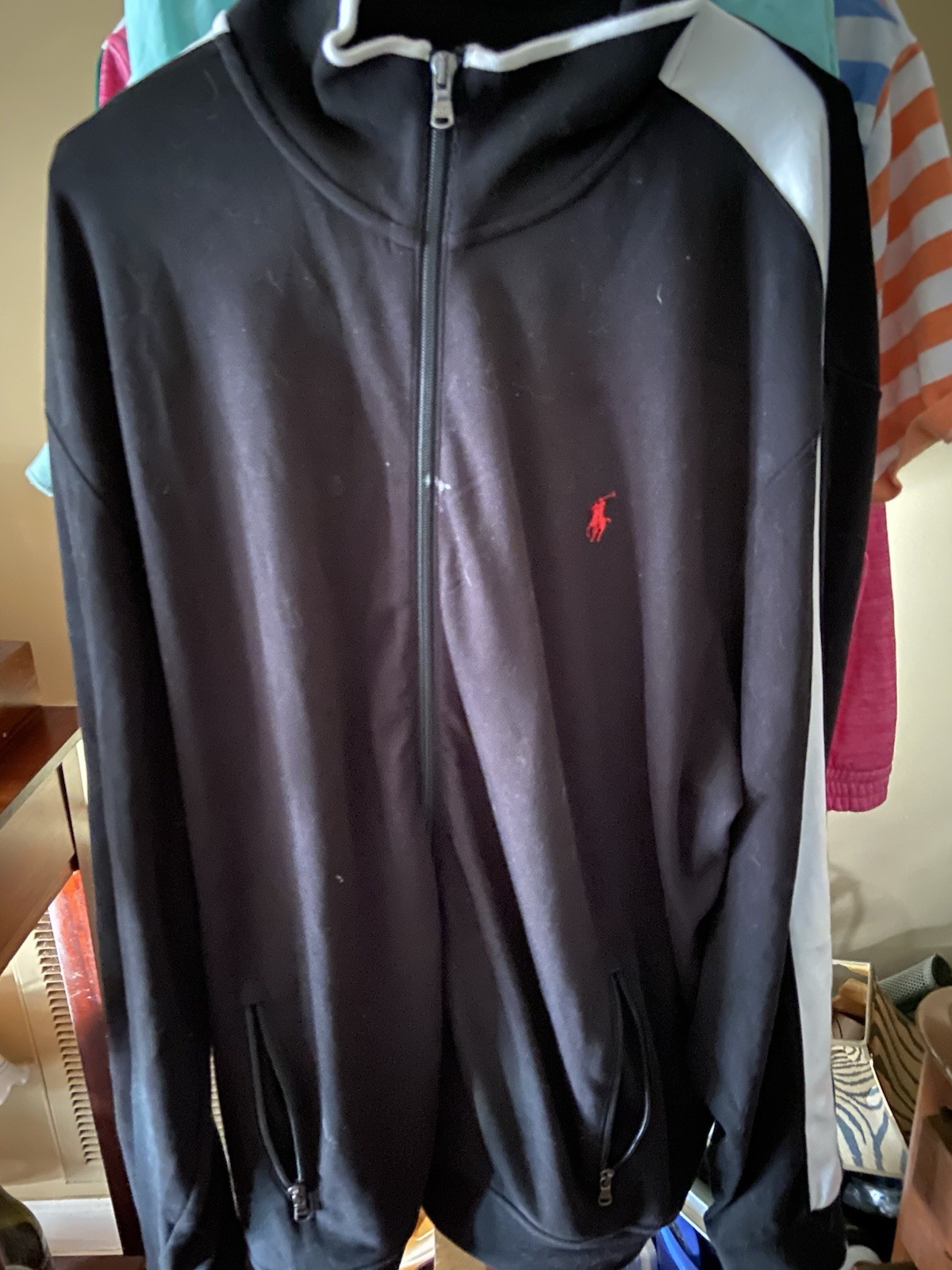 Polo Ralph Lauren Uomo Track Jacket XXL Nero Rosso Pony Zip Stile Retrò