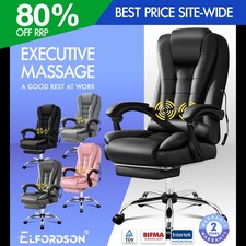 ELFORDSON Office Chair Massage Recline Footrest Swivel Executive Computer Gaming