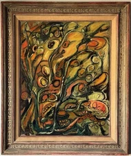 ARTIN ANTIQUE MID CENTURY MODERN ABSTRACT STILL LIFE OIL PAINTING VINTAGE 1964