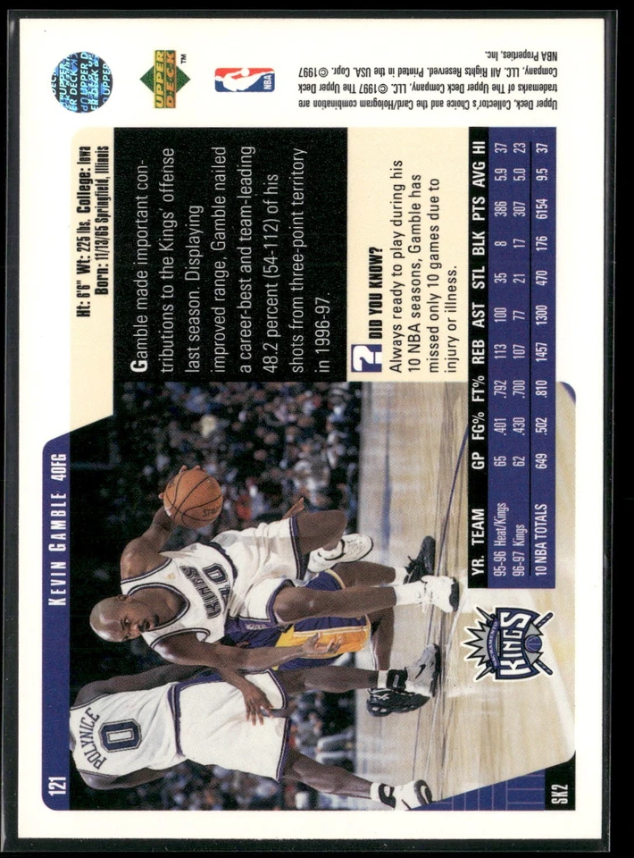 Kevin Gamble 1997-98 Collector's Choice #121 Sacramento Kings - Image 2 of 2