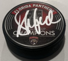 SYLVAIN LEFEBVRE SIGNED FLORIDA PANTHERS 2025 STANLEY CUP HOCKEY PUCK W CASE COA