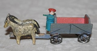 Erzgebirge Spielzeug kleine alte Holz Kutsche / Pferdegespann (12)