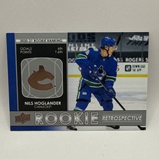 NILS HOGLANDER 21-22 UPPER DECK ROOKIE RETROSPECTIVES CARD # RR-9 UD 2021-22. rookie card picture