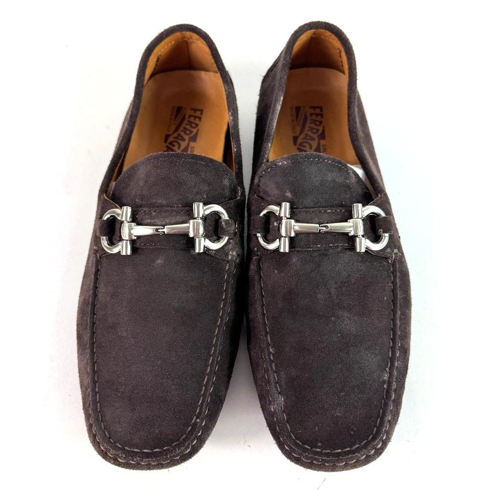 Salvatore Ferragamo Men Gancini Bit Suede Driving Loafers Moccasins Brown Size 9 - Image 2 of 4