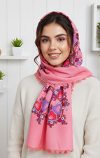 Pink Crochet Lace Cotton Scarf - Traditional ...