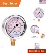 Pressure Gauge 1/4 NPT, 0-100psi/kPa Glycerin Filled Pressure Gauge with 2.5 ...
