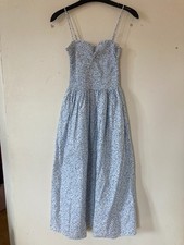 H&M Blue & White Smock Top Removable Strap Midi Cotton Summer Dress, Size S, VGC