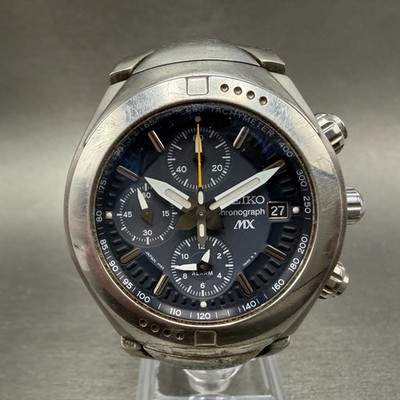 Seiko MX Chronograph Watch Men 40mm Black Dial Titanium Date 7T62