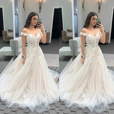 Light Champagne Wedding Dress Off The Shoulder A Line Lace Applique Bridal Gowns