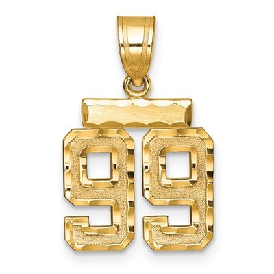 14k Yellow Gold Small Brushed Diamond-cut Number 99 Charm Necklace Womens