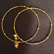 Gold Tone Metal Wire Bangle Bracelet Pair w/ ...