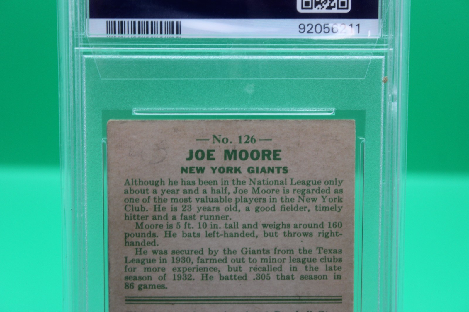 1933 Goudey Joe Moore No. 126 PSA 3 (MK) view 10