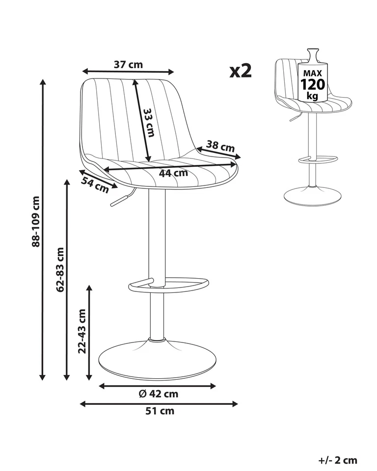 Barhocker 2er Set Samt beige Metallgestell höhenverstellbar drehbar Dubrovnik - Bild 3 von 4