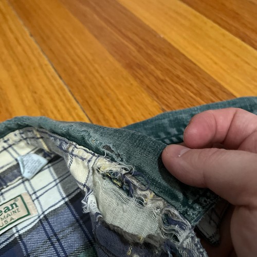 Vintage LL Bean Grunge Fade Workwear Denim Flannel Lined Shirt Forrest Green USA - Picture 6 of 12