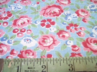 Vintage Feed Sack: Pink and Red Flowers on Light Blue