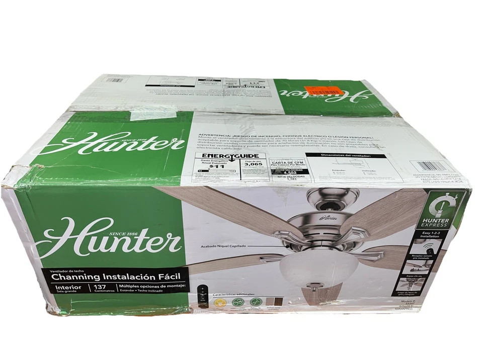 Hunter Channing 54"Ceiling Fan 53366 "049694533678" Missing Glass - Image 2 of 3