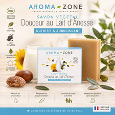 Aroma-Zone Savon Douceur au Lait d'Ânesse BIO 100g Visage Corps Peaux Sensibles