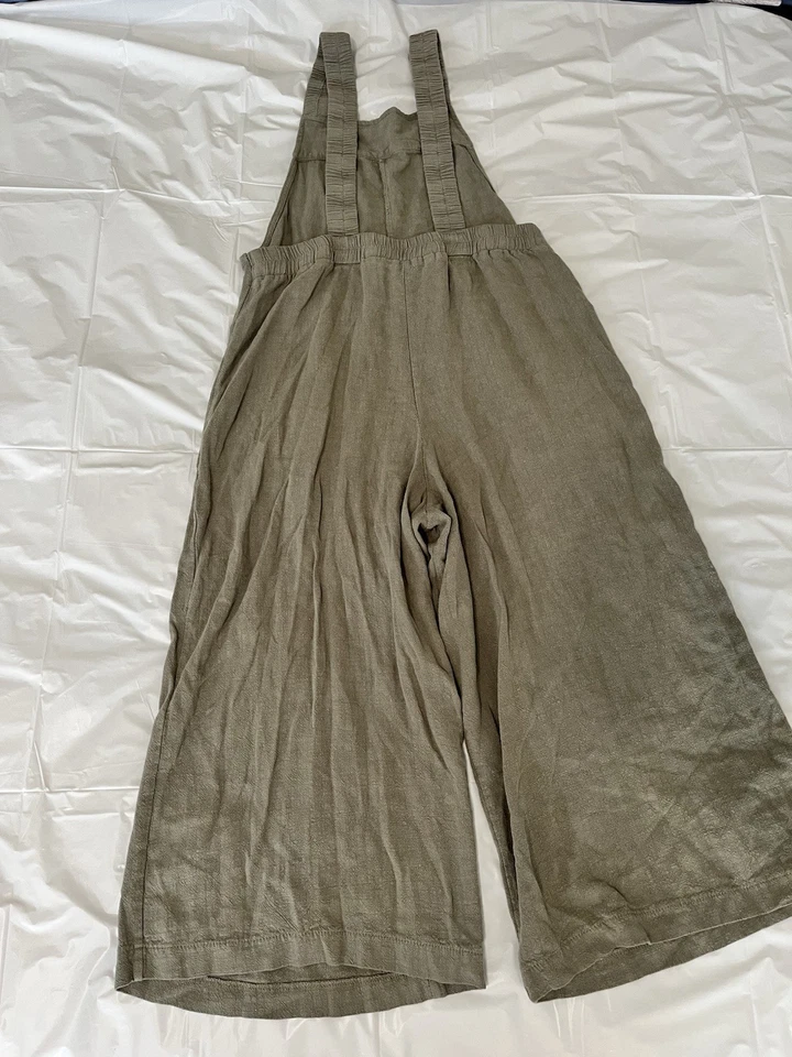 Ces Femme Women’s Linen Blend Overalls Jumpsuit Wide Leg Khaki Size S - Image 2 of 3