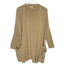 PACT 100 Organic Cotton Womens Open Cardigan ML Tan Pocket Open Front
