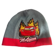 Y2K Disney Pixar Cars Beanie OSFM Grey Red Lightning McQueen Embroidered Hat