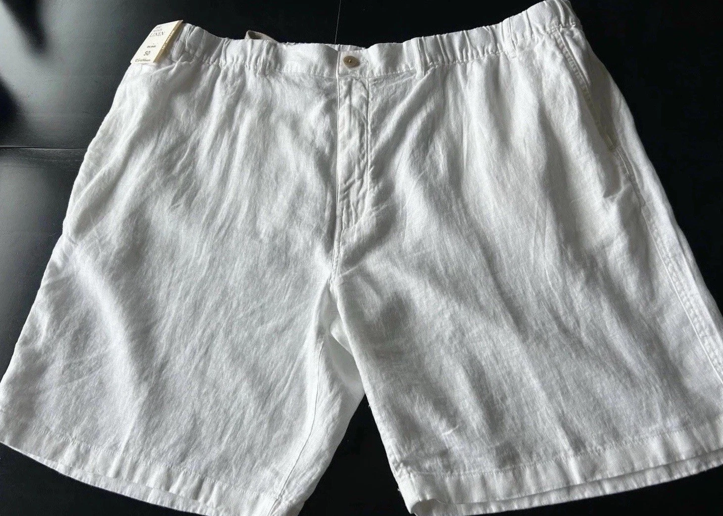 New Men’s White Linen Shorts For 48 Waist Caribbean Elastic 10” Inseam