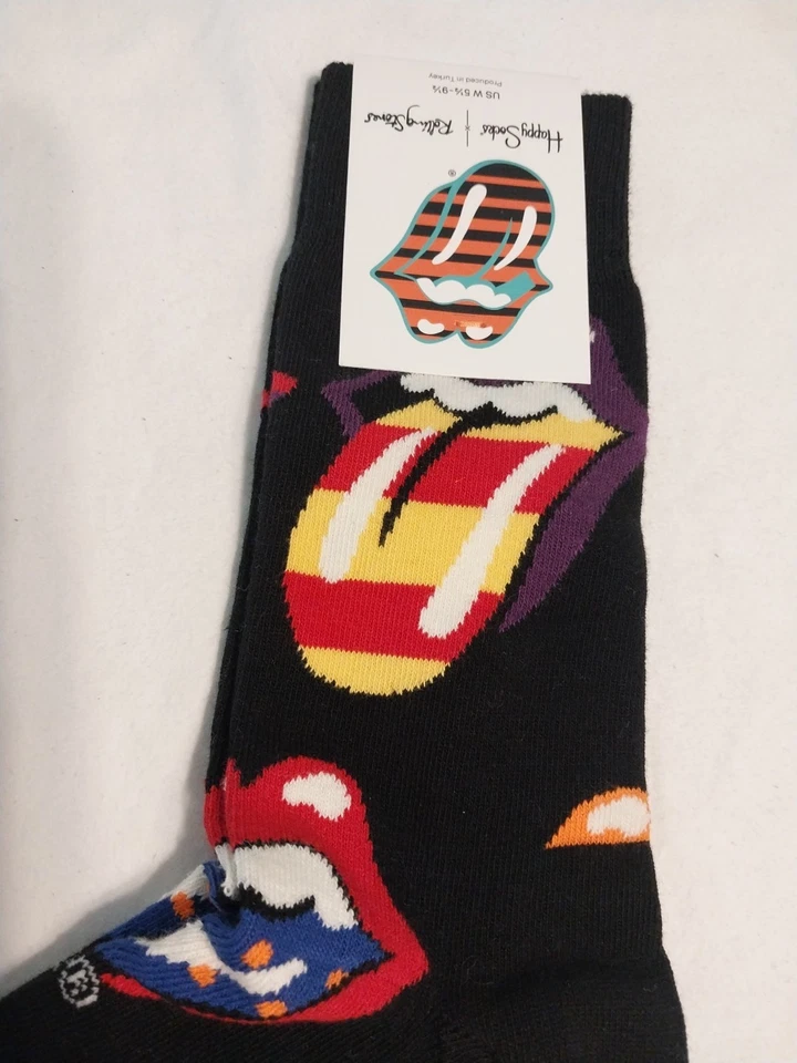 Rolling Stones Lips Happy Socks Crew 黑色袜子男女通用 W 5.5-9.5 M 4.5-7.5 — 第 2/4 张图片
