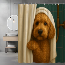 Cute Dog Shower Curtain with Leaf Design for Kids Bathroom