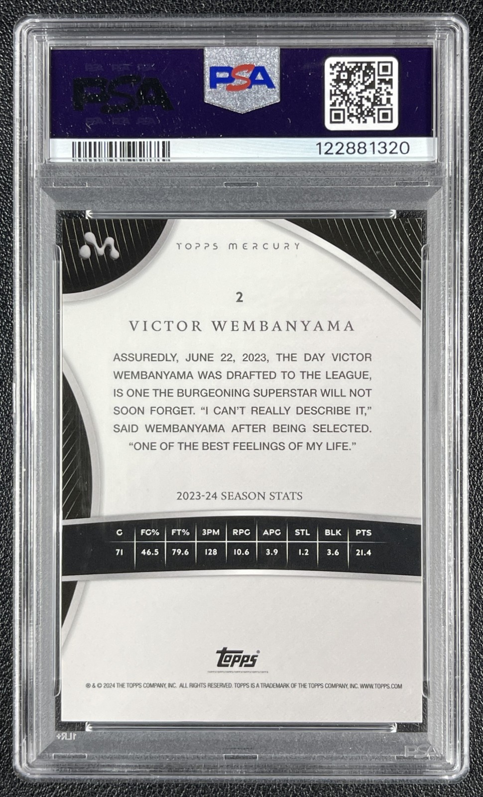 VICTOR WEMBANYAMA PSA 10 2023-24 TOPPS MERCURY #2 ROOKIE GOLD REFRACTOR RC 46/50 view 2