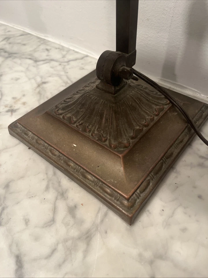 Genuine Emeralite Adjustable Bankers Desk Lamp Green Glass Shade Square PLS READ - Image 3 of 4