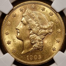 1905-S $20 Liberty Gold Double Eagle, NGC MS61, sweet orig! DavidKahnRareCoins