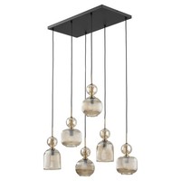HäNgelampe Glas Metall Schwarz E14 6-Flammig Cognac Modern L:65 Cm Pendelleuchte