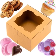 BAKELUV 25Pcs Brown Small Cookie Boxes with Window, 4X4X2.5 Inches Bakery Boxes,