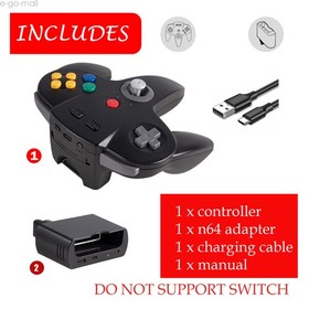 2.4G Wireless N64 Controller Rechargeable Gamedpad w/Rumble Pak for Nintendo 64