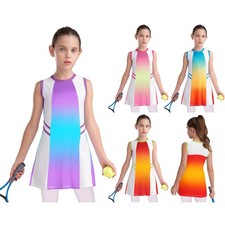 Girls Gradient Tennis Dress Sleeveless Athletic Workout Badminton Sportswear