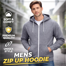 Mens Plain Fleece Zip Up Top Zipper Hoody Sweatshirt Jacket Jumper Hoodie S-5XL