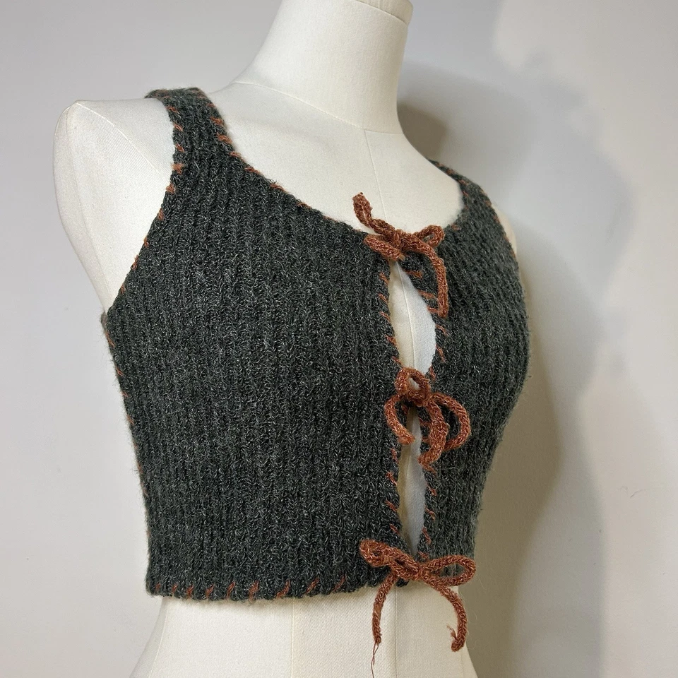 Top corto Fairycore Grunge Boho Indie tejido a mano años 60 70 para mujer XS/S Foto 3 de 4