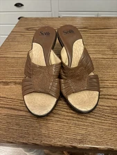 Sofft Leather Slip-on Heeled Sandals Brown 9M