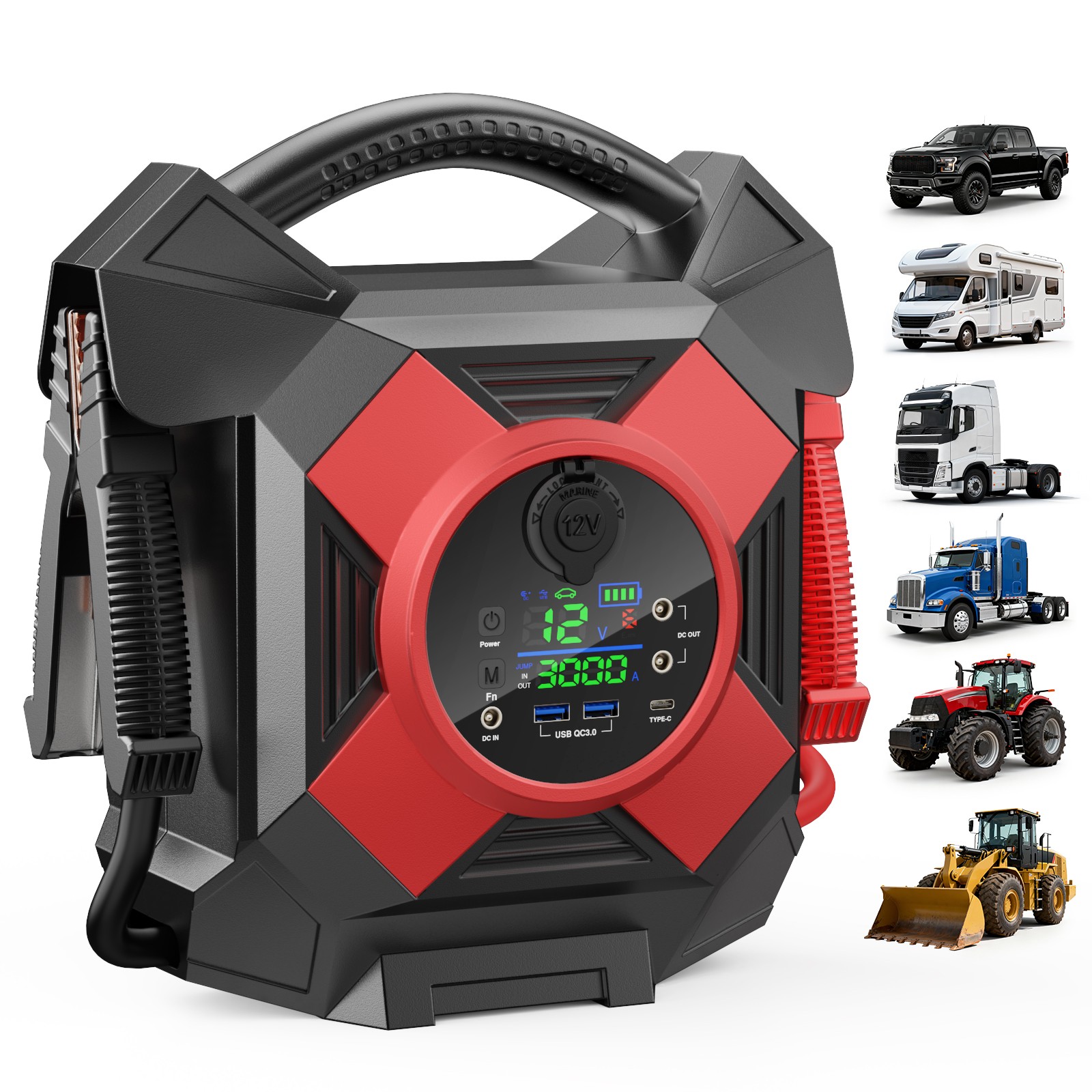 Heavy Duty Truck Jump Starter 30000A Peak 12V Lithium Battery Booster Pack New